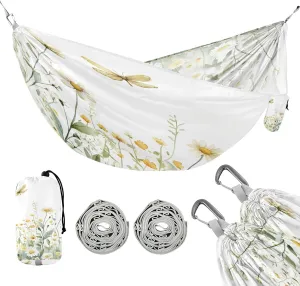 ATTX Wildflowers and Butterflies Camping Hammock - Lightweight & Portable Hammocks, Heavy Duty 330lbs Capacity for Indoor, Hiking, Backpacking, Travel, Backyard, Beach#106