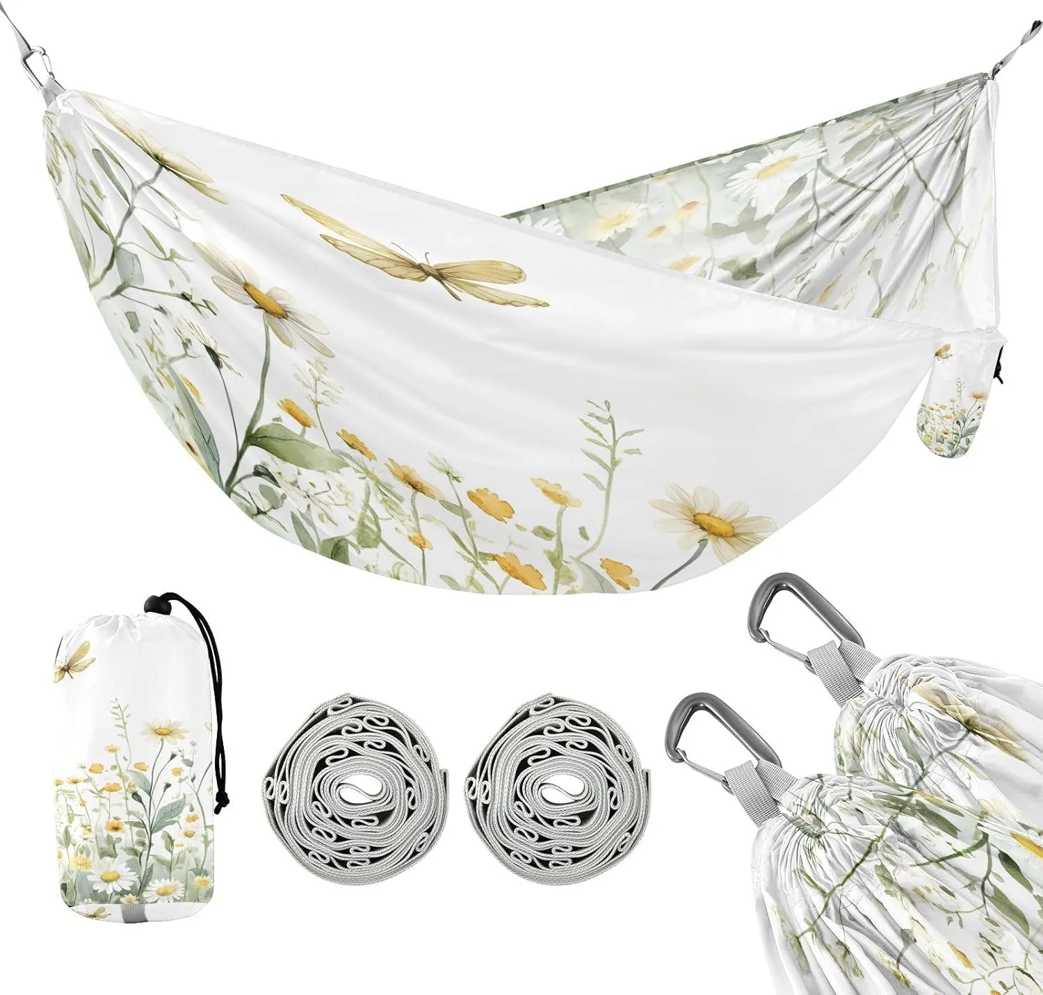 ATTX Wildflowers and Butterflies Camping Hammock - Lightweight & Portable Hammocks, Heavy Duty 330lbs Capacity for Indoor, Hiking, Backpacking, Travel, Backyard, Beach#106