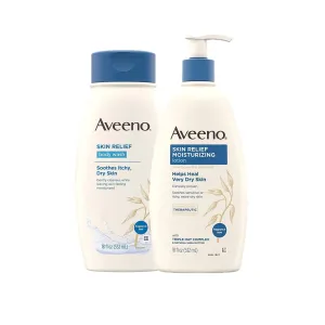 Aveeno Skin Relief Fragrance-Free Moisturizing Daily Body Wash, 18 oz & Skin Relief Fragrance-Free Moisturizing Body Lotion for Sensitive Skin, 18 oz