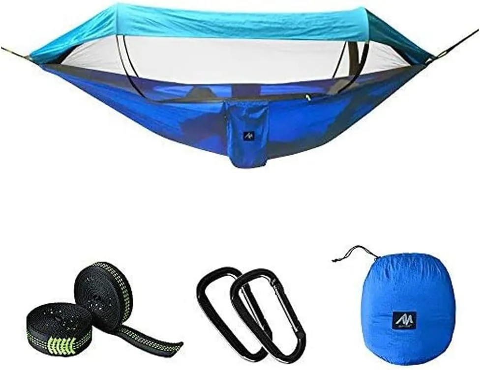ayamaya [2 in 1 Camping Hammock with Mosquito Net & Sunshade Cloth & Tree Straps for 2/Double Person, Portable Parachute Nylon Lightweight Big Pop Up Swing Hammock