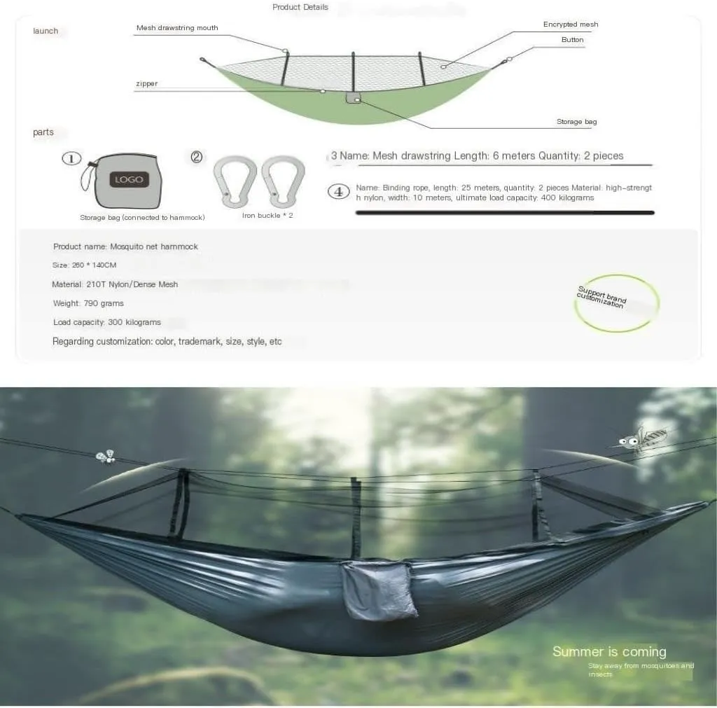 Backyard Patio Hammocks Outdoor Mosquito Net Hammock Anti-Mosquito Anti-Rollover Nylon Camping Outdoor Portable Swing Hammock Camping Essentials(Purple)