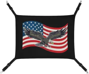 Bald USA Eagle and USA Flag Cat Hanging Hammock Soft Breathable Pet Cage Dog Hammock with Adjustable Straps and Metal Hooks