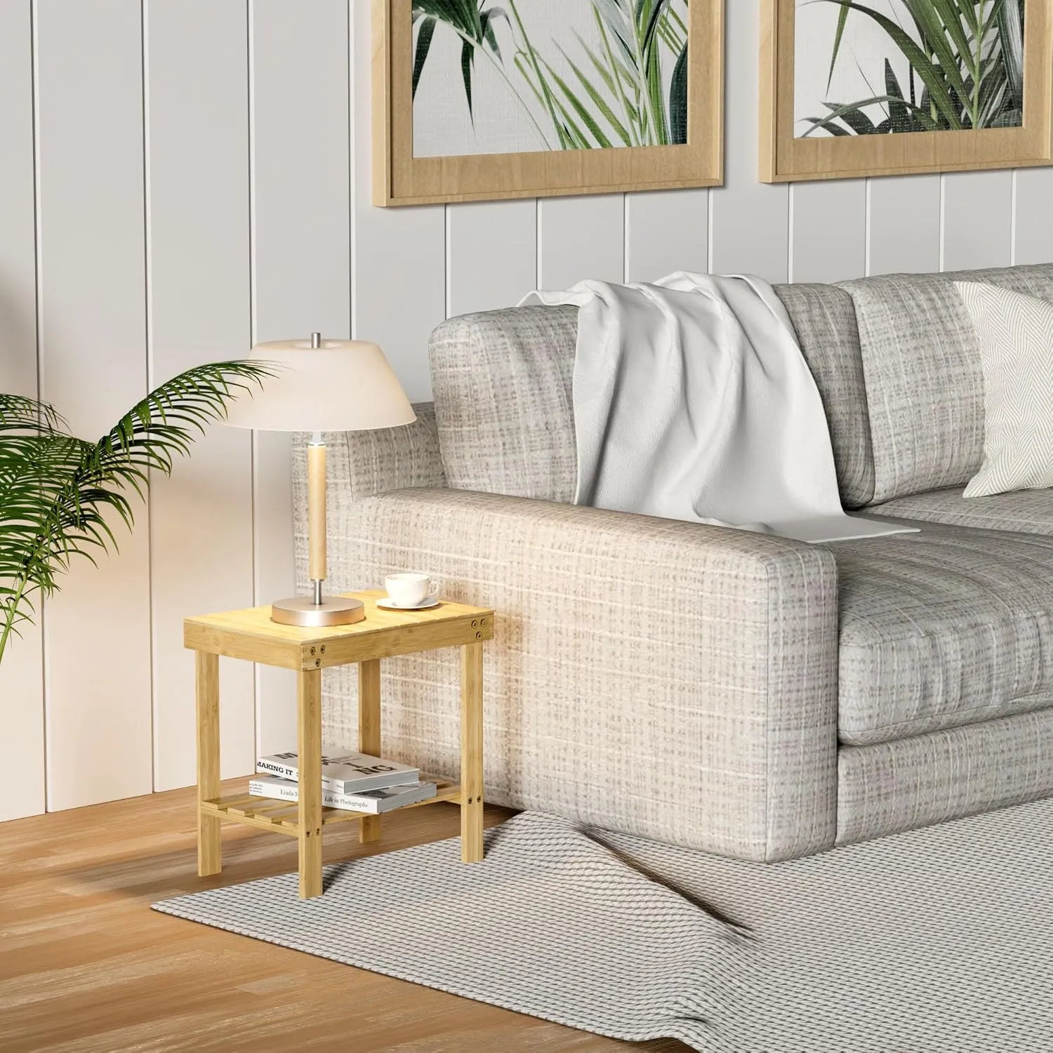 Bamboo Shower Bench, Shower Chair with Non-Slip Feet Storage Shelf Safe and Stable, Kids Adults Wooden Stool for Bathroom, Bedside, Living Room, Spa