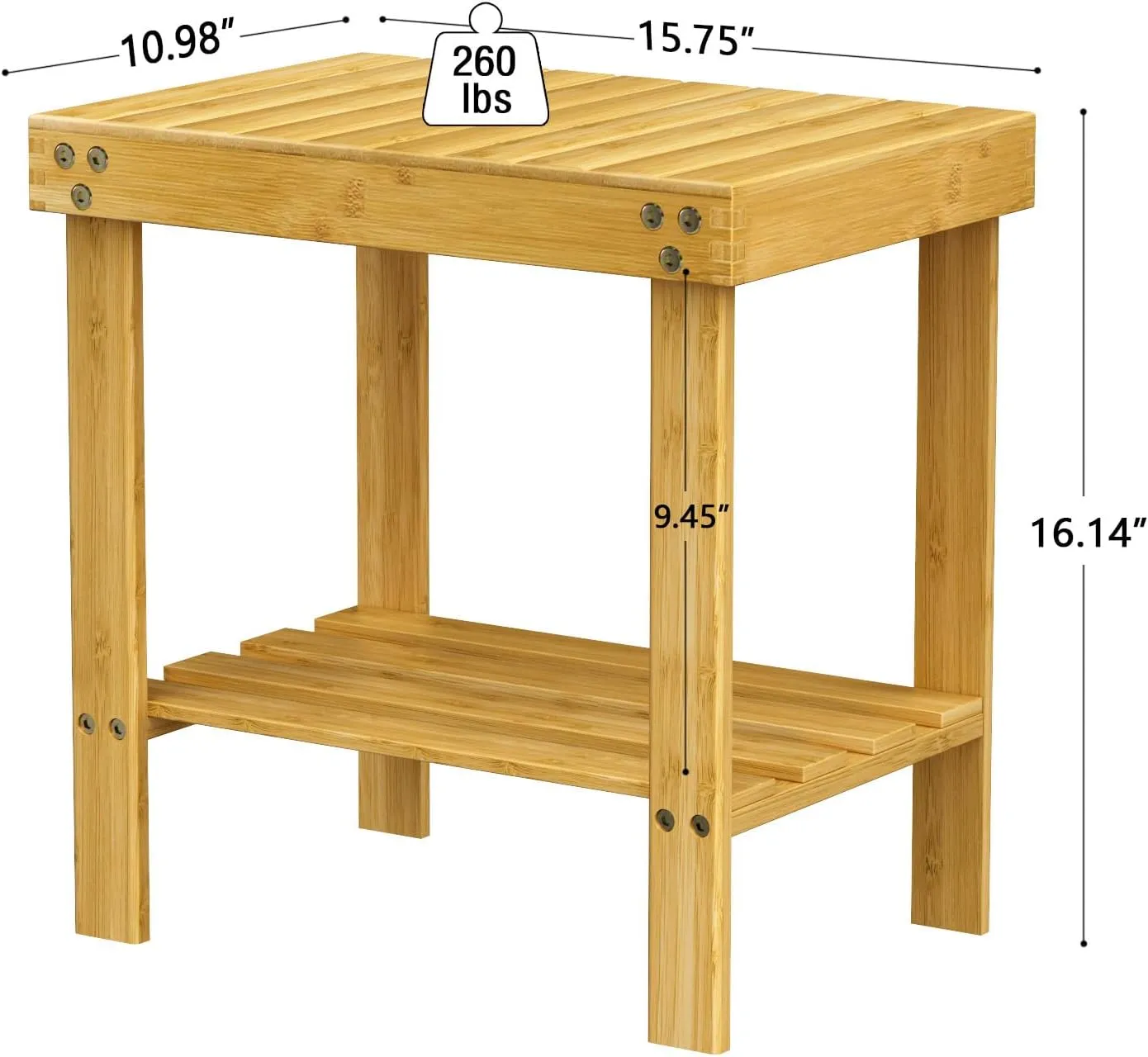 Bamboo Shower Bench, Shower Chair with Non-Slip Feet Storage Shelf Safe and Stable, Kids Adults Wooden Stool for Bathroom, Bedside, Living Room, Spa
