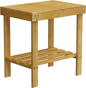 Bamboo Shower Bench, Shower Chair with Non-Slip Feet Storage Shelf Safe and Stable, Kids Adults Wooden Stool for Bathroom, Bedside, Living Room, Spa
