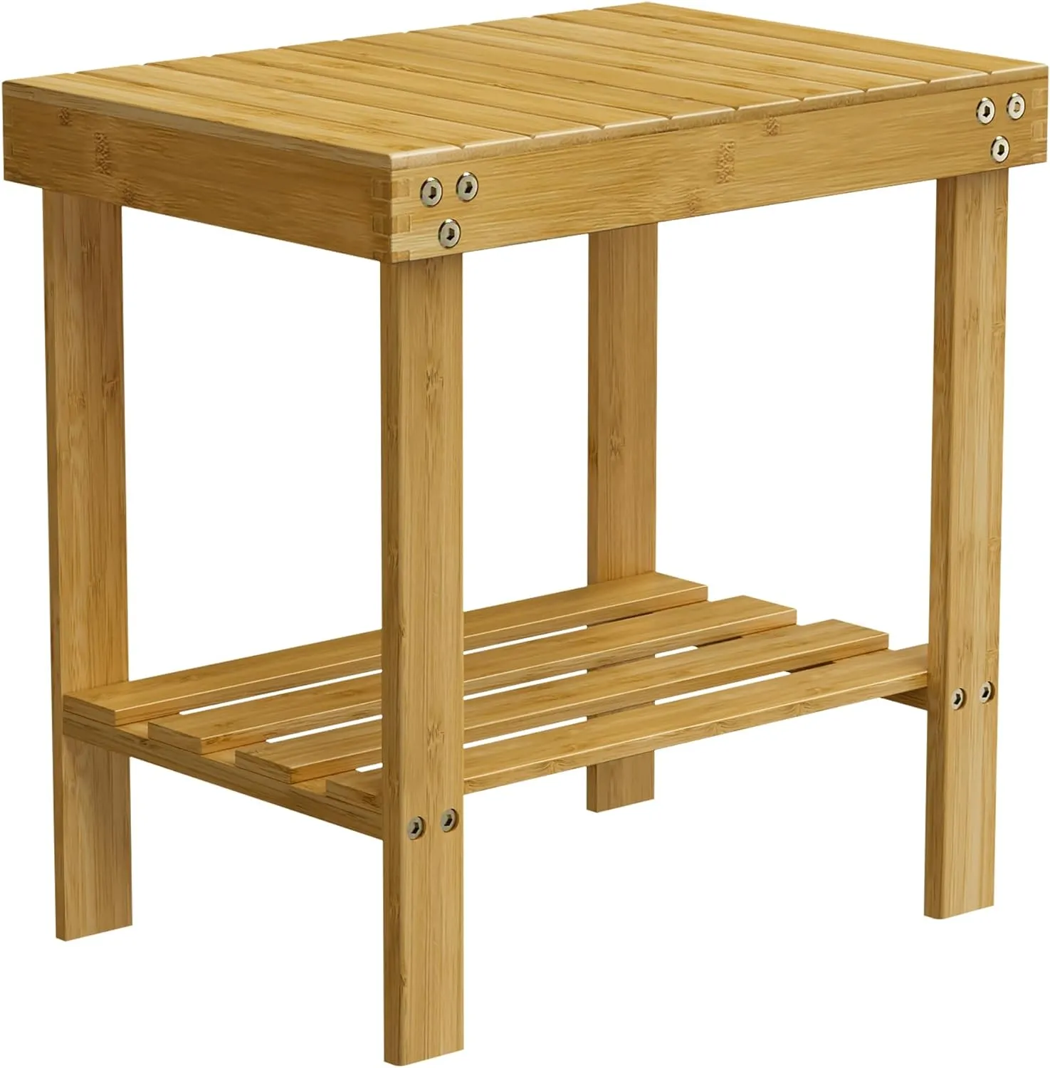 Bamboo Shower Bench, Shower Chair with Non-Slip Feet Storage Shelf Safe and Stable, Kids Adults Wooden Stool for Bathroom, Bedside, Living Room, Spa