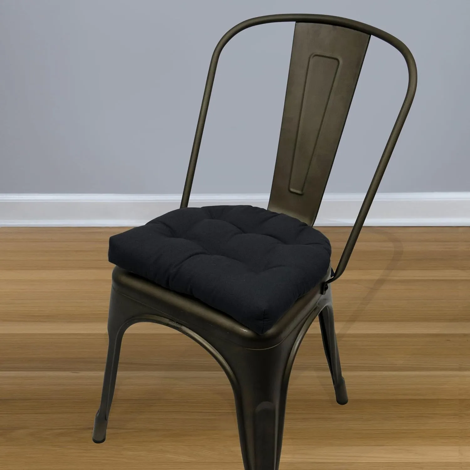 Barnett Home Decor Cotton Duck Black 14" Industrial Chair Cushion with Ties - Fits Most tolix Style Metal Chairs - Made in USA - Reversible - Machine Washable