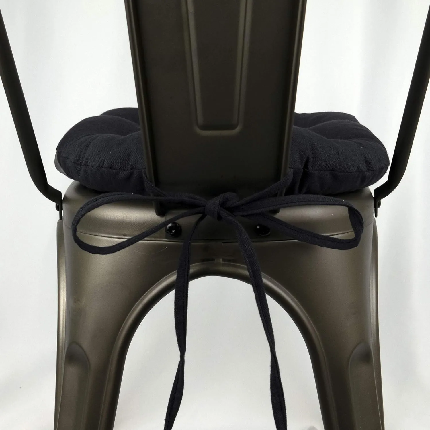 Barnett Home Decor Cotton Duck Black 14" Industrial Chair Cushion with Ties - Fits Most tolix Style Metal Chairs - Made in USA - Reversible - Machine Washable