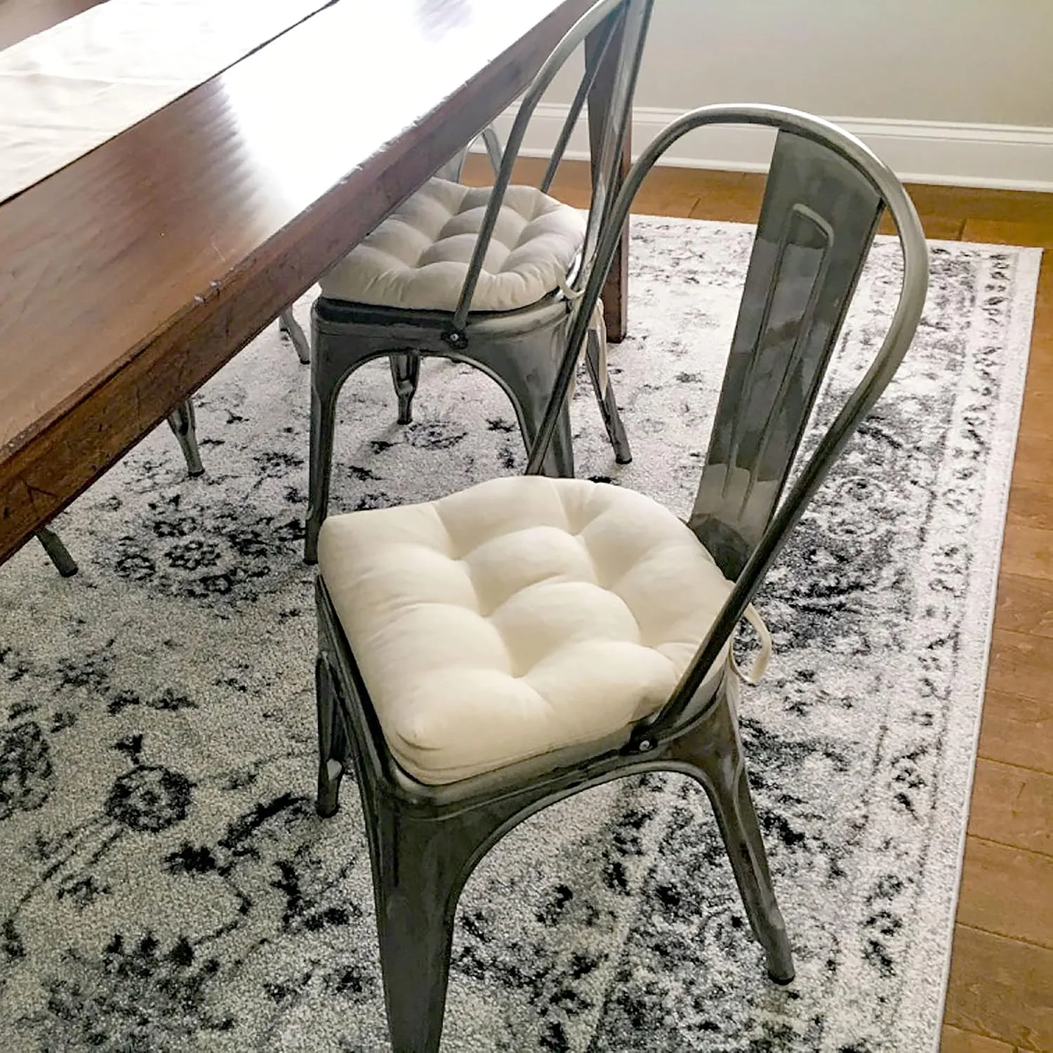 Barnett Home Decor Cotton Duck Natural 14" Industrial Chair Cushion with Ties - Fits Most tolix Style Metal Chairs - Made in USA - Reversible - Machine Washable (Unbleached Cotton)