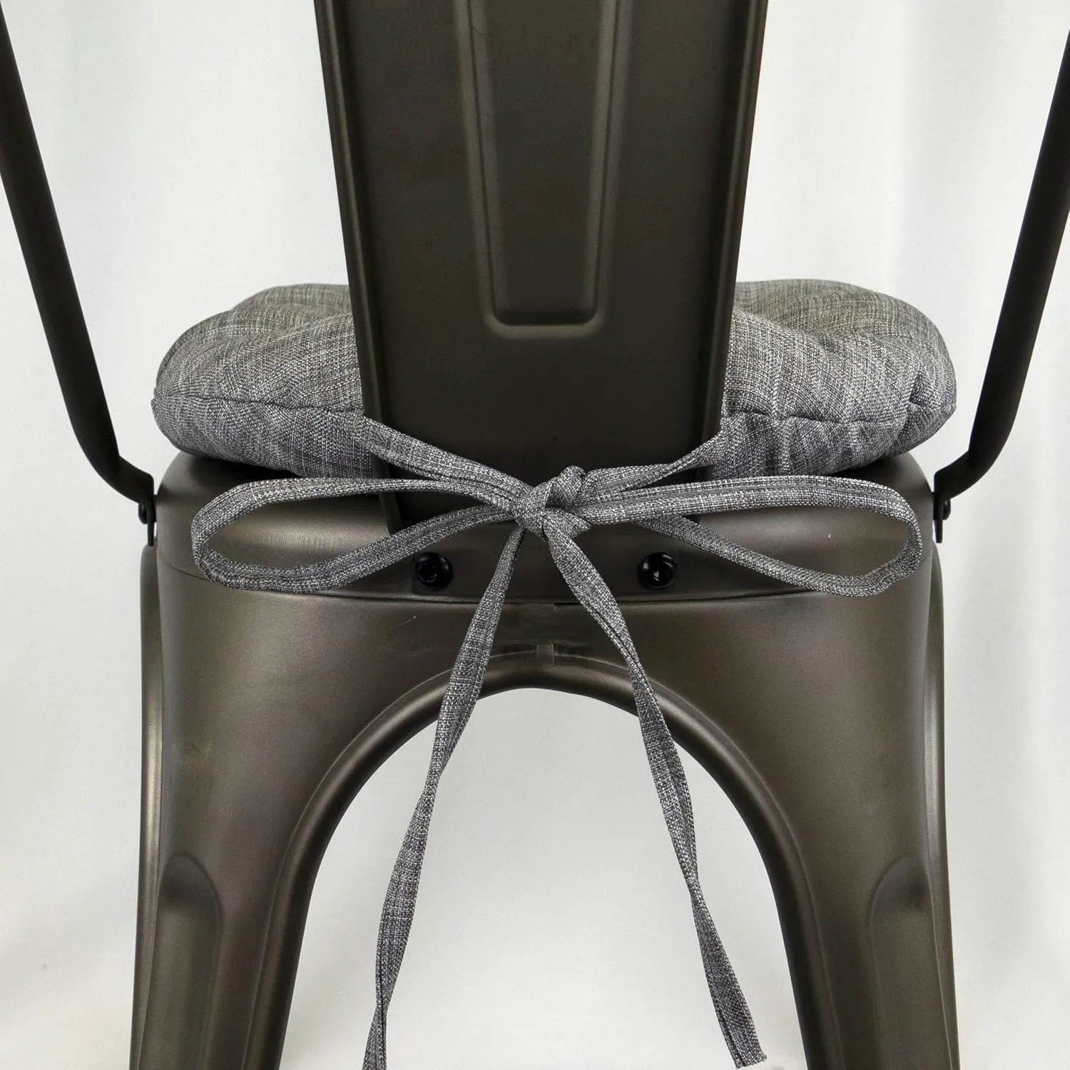Barnett Home Decor Tolix Chair Pad, Hayden Grey, Metal Chair Cushions, 14x14 Chair Cushions Fit Most Tolix Chairs, Latex Foam Fill Small Seat Cushion with Ties, (Gray / 14" / Mid-Century)