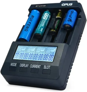 Battery Charger,Opus Bt-c3100 Digital Smart 4 Slot LCD Battery Charger Compatible for Li-ion Nicd Nimh Aa AAA 10440 18650 Rechargeable Batteries U.S. Plug