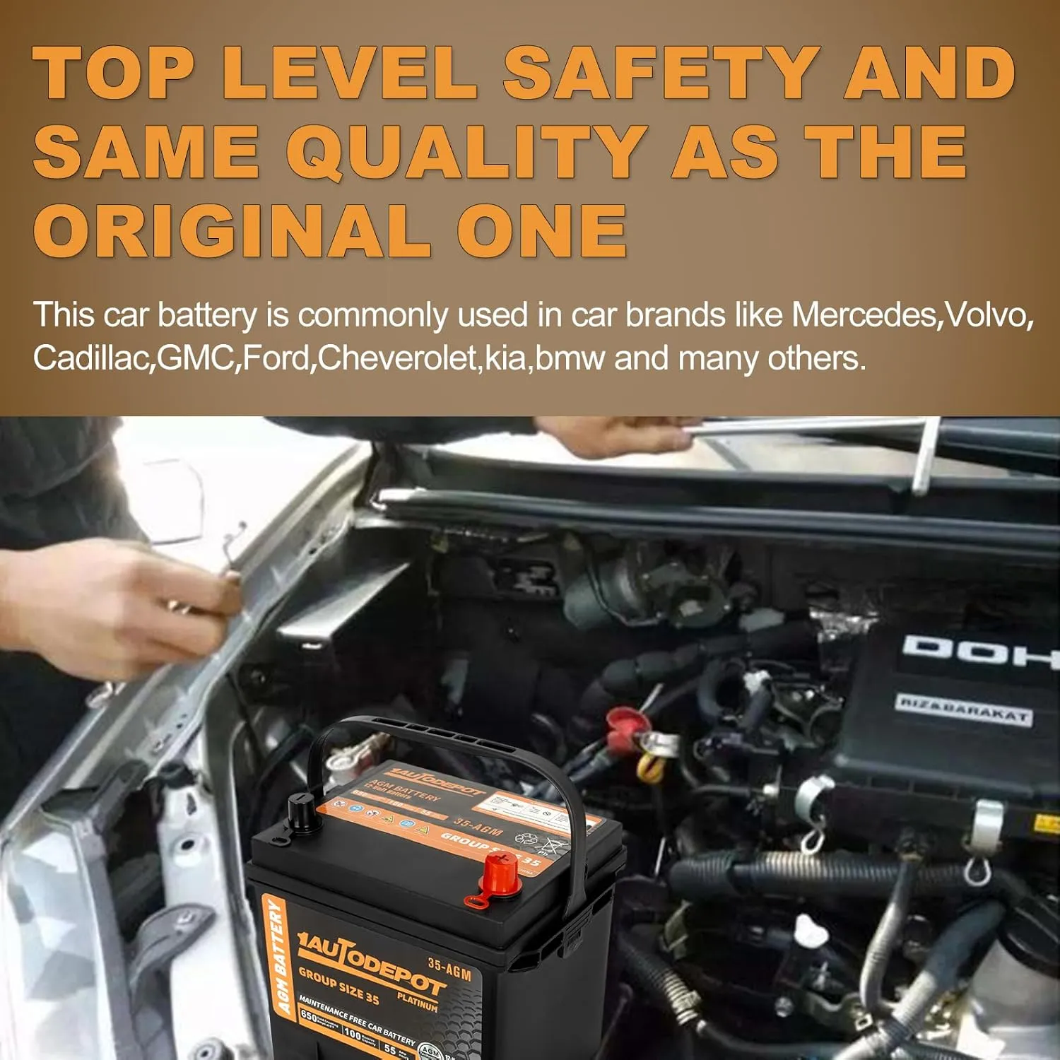 BCI Group 35 Car Battery, 12V 55Ah Automotive Battery Premium Maintenance Free AGM Batteries, 650CCA, 100RC, 36 Months Warranty