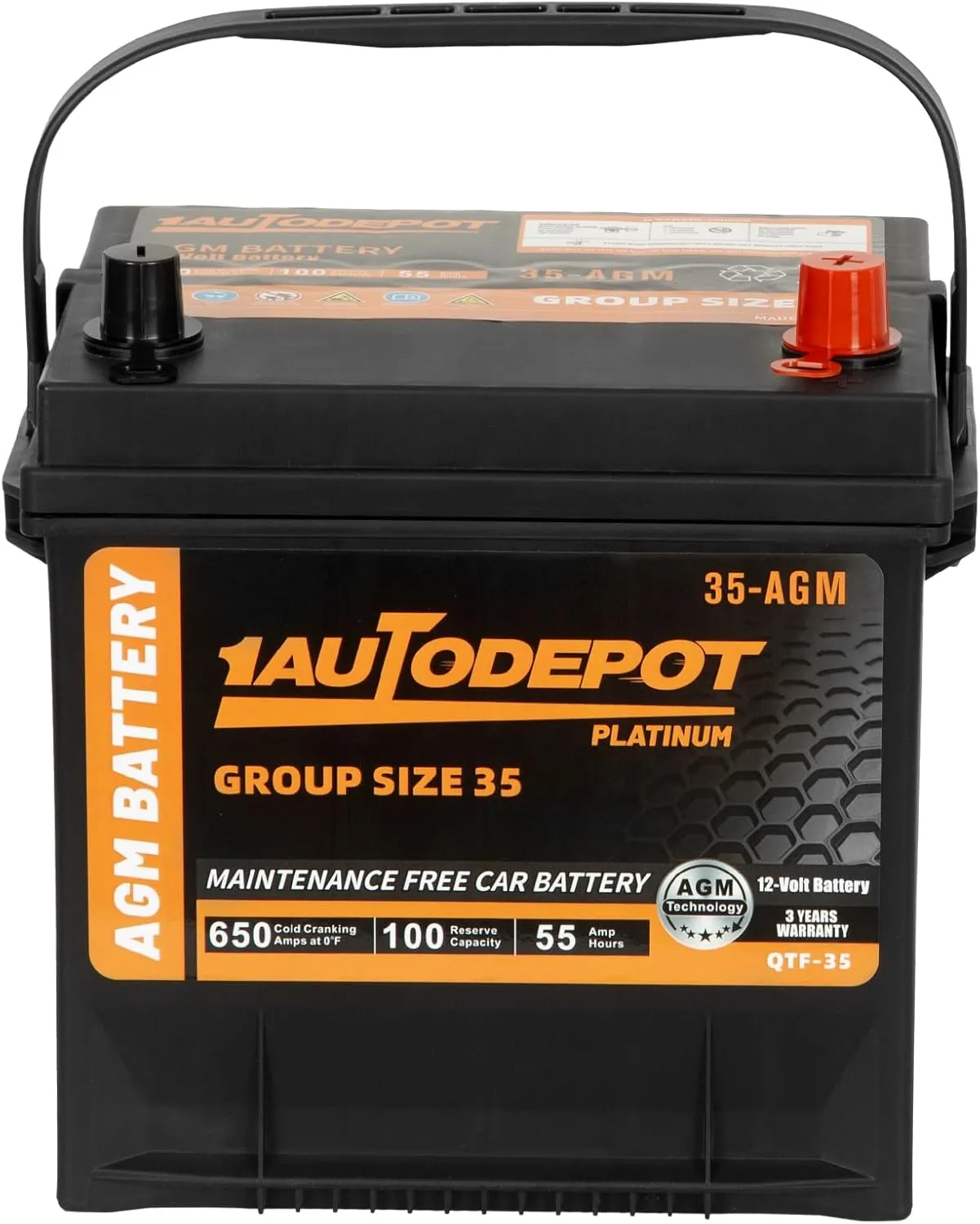 BCI Group 35 Car Battery, 12V 55Ah Automotive Battery Premium Maintenance Free AGM Batteries, 650CCA, 100RC, 36 Months Warranty