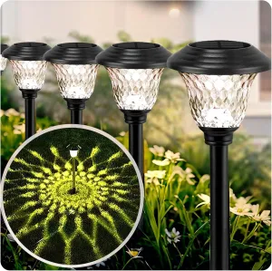 Beau Jardin 8 Pack Solar Pathway Lights Outdoor Solar Powered Lights Waterproof Glass High Lumen for Garden Landscape Path Yard Walkway Patio Driveway Outside Colored Color Changing White Black