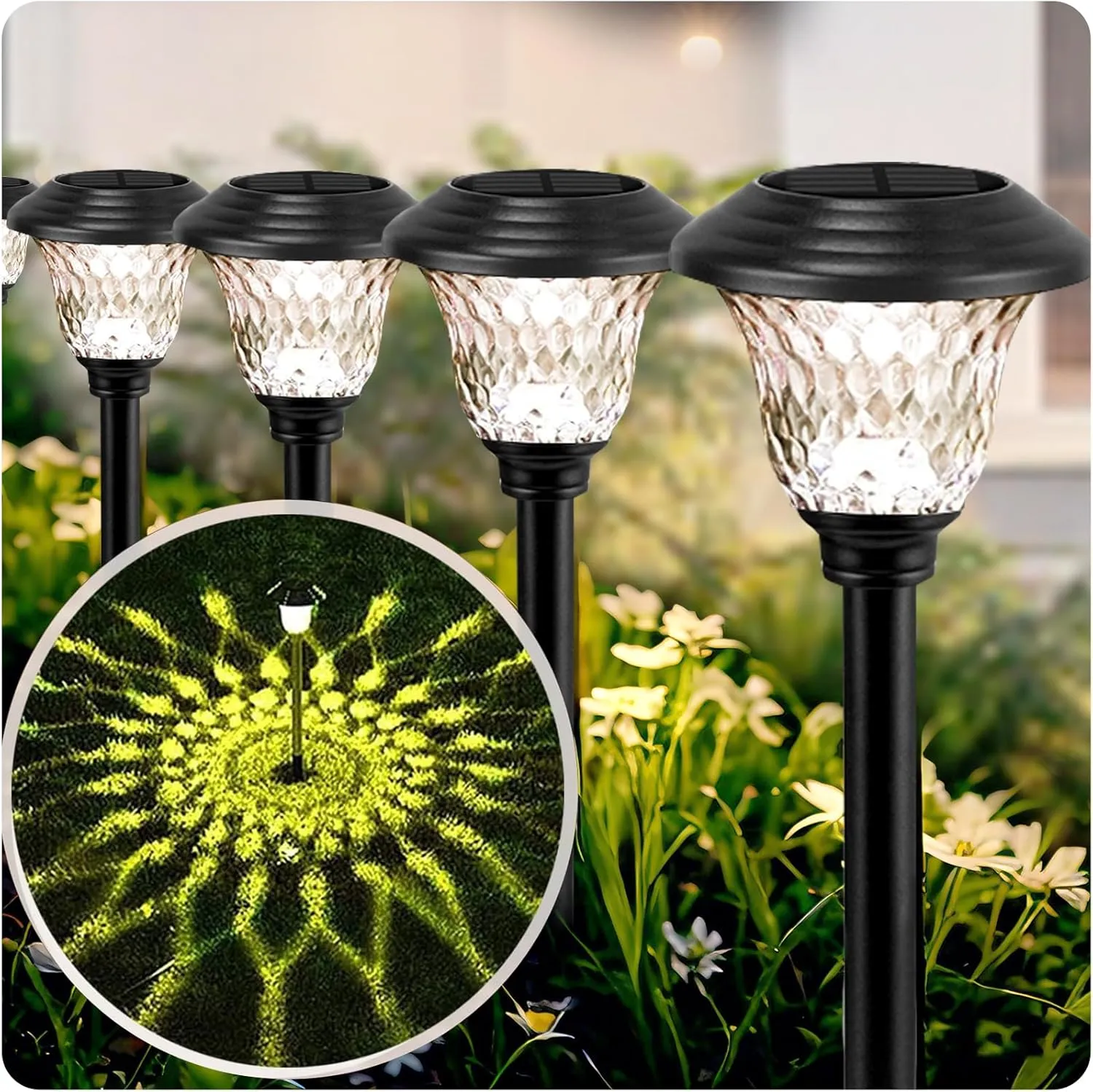 Beau Jardin 8 Pack Solar Pathway Lights Outdoor Solar Powered Lights Waterproof Glass High Lumen for Garden Landscape Path Yard Walkway Patio Driveway Outside Colored Color Changing White Black