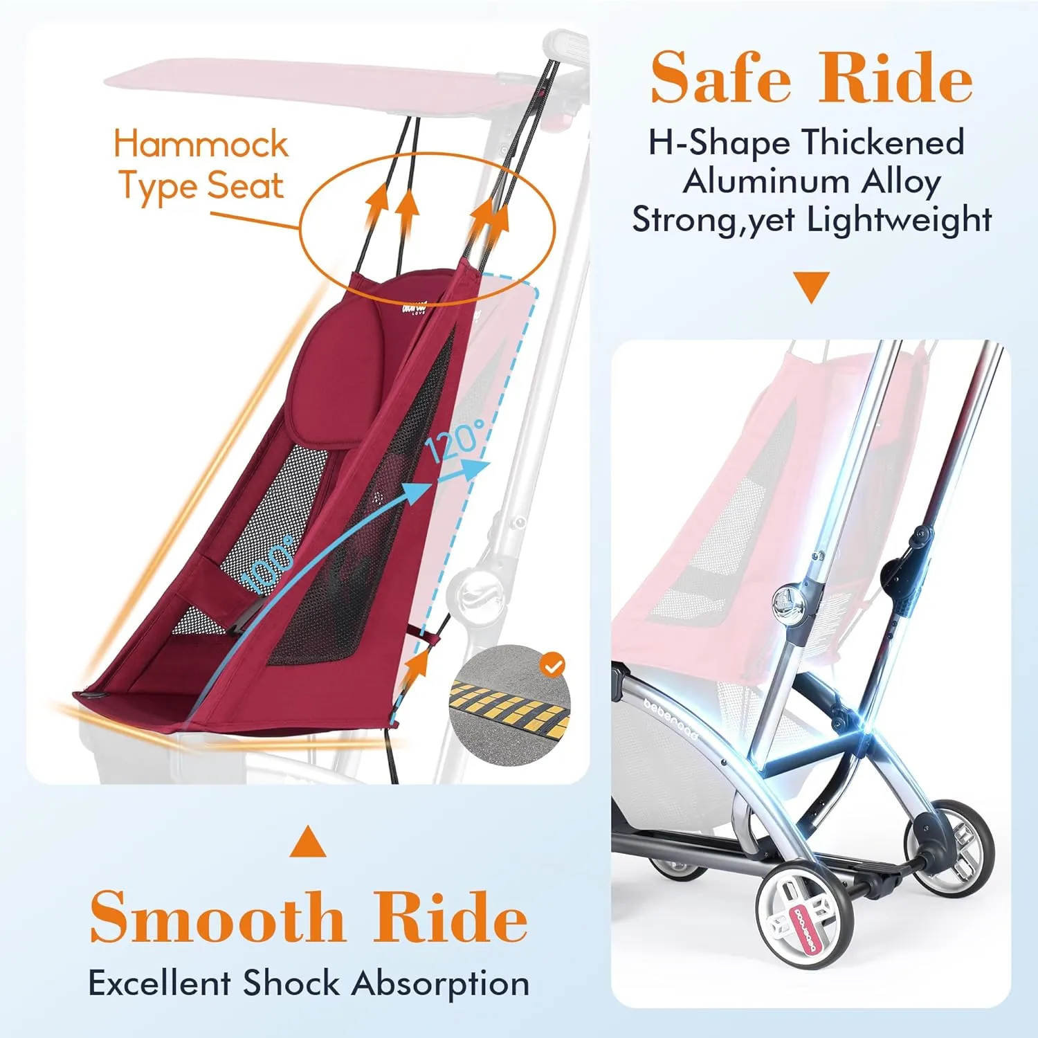 Beberoad Love R1 Auto-Folding Ultra Lightweight Double Stroller Twin Strollers, Side by Side Stroller for Babies and Toddlers Aged 6-36 Months, Only 23.5 lbs, Can Turn into Two Single Strollers, Red