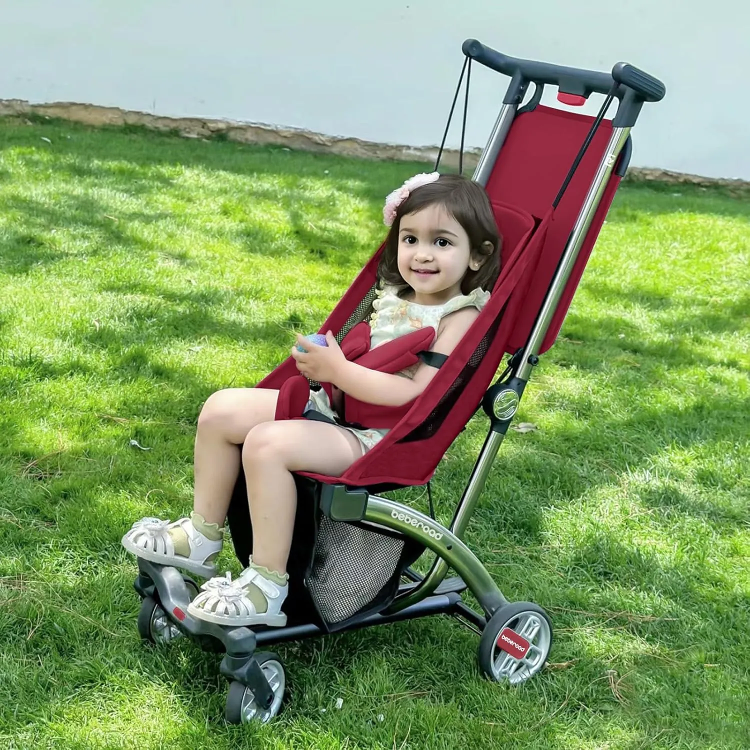 Beberoad Love R1 Auto-Folding Ultra Lightweight Travel Stroller for Airplane, Small Compact Stroller for Babies and Toddlers with Pillow, Sunshade, Cup Holder (Red)