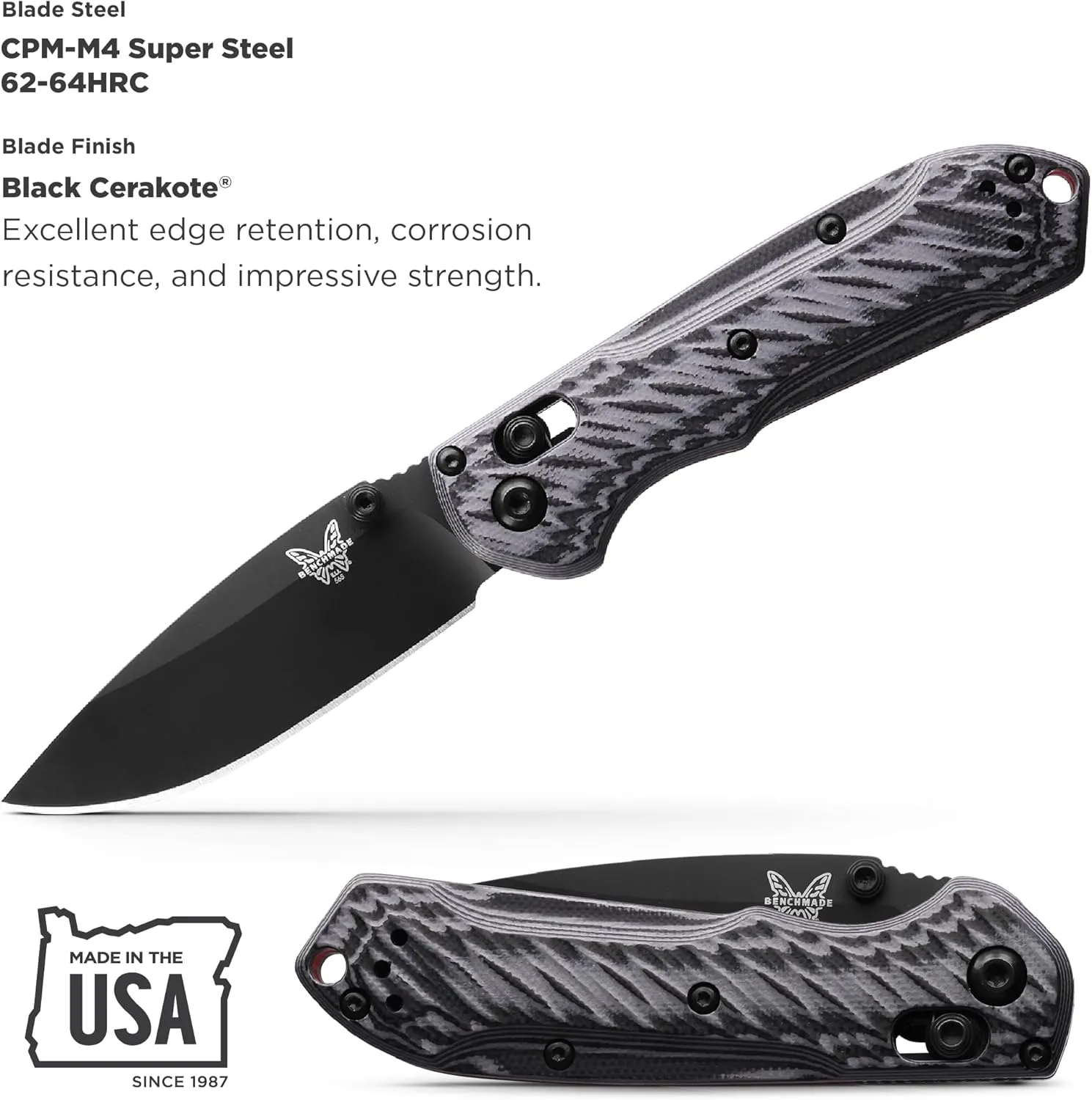 Benchmade - Mini Freek 565BK-2 EDC Knife with Gray/Black G10 Handle (565BK-2)