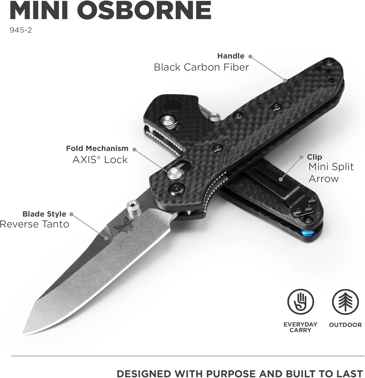 Benchmade - Mini Osborne 945 Folding Knife with Black Carbon Fiber Handle (945-2)