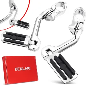 Benlari 1.25" Highway Pegs 304 Stainless Steel Highway Footpegs,Adjustable Long Angled Highway Pegs Fit For Harley Touring Street Glide Electra Glide Road King Softail Dyna