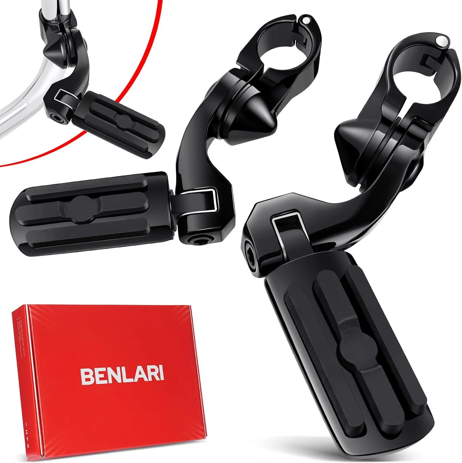 Benlari 1.25" Highway Pegs 304 Stainless Steel Highway Footpegs,Adjustable Short Angled Highway Pegs Fit For Harley Touring Street Glide Electra Glide Road King Softail Dyna