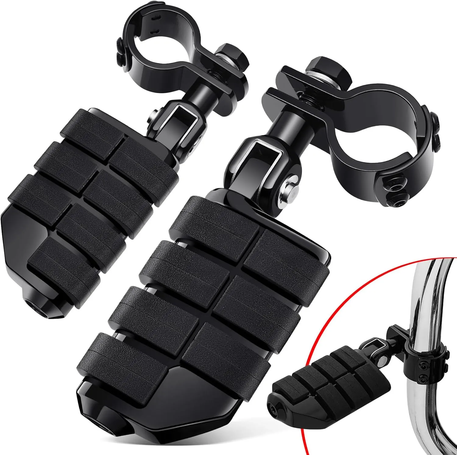 Benlari 3-Piece Highway Pegs with Mount Clamp Kit Motorcycle Footpegs 1-1/4in 32mm Fit for Harley Davidson for BMW for Honda for Suzuki for Kawasaki Engine Guards Crash Bars Style 03 Black