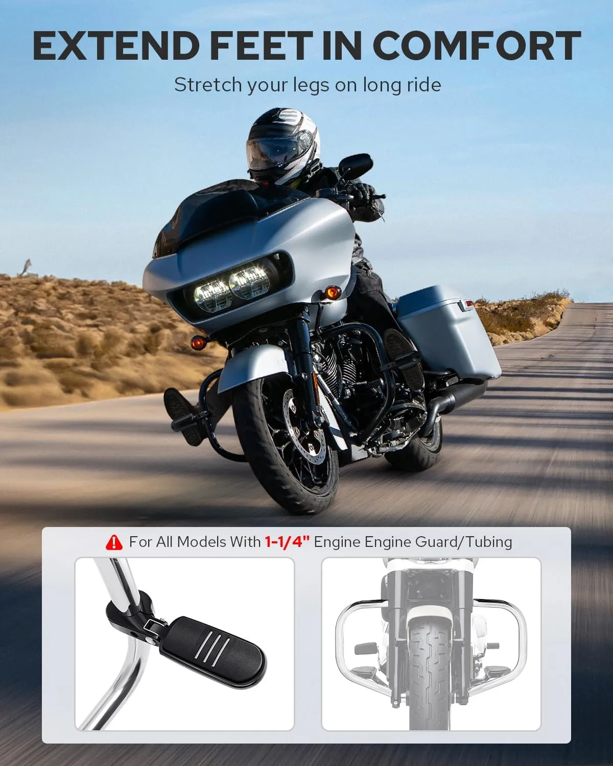 Benlari Highway Pegs,1.25" Highway Footpegs P Clamp Unbreakable A3 Steel Adjustable Fit for Harley Davidson Touring Street Glide Road Dyna Sportster Softail fits 1-1/4"(32mm) Engine Guard(Black)