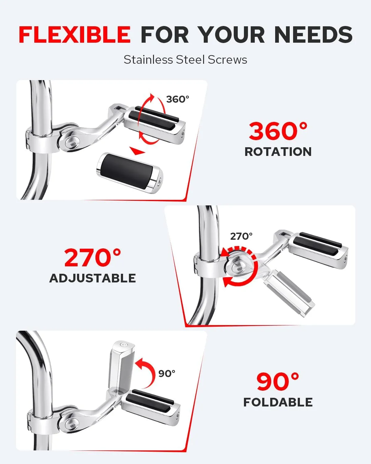Benlari Highway Pegs,1.25" Motorcycle Foot Pegs Highway Pegs 304 Stainless Steel Long Angled Fit for Harley Davidson Touring Street Glide Road Dyna Sportster Softail fits 1-1/4"(32mm) Engine Guard
