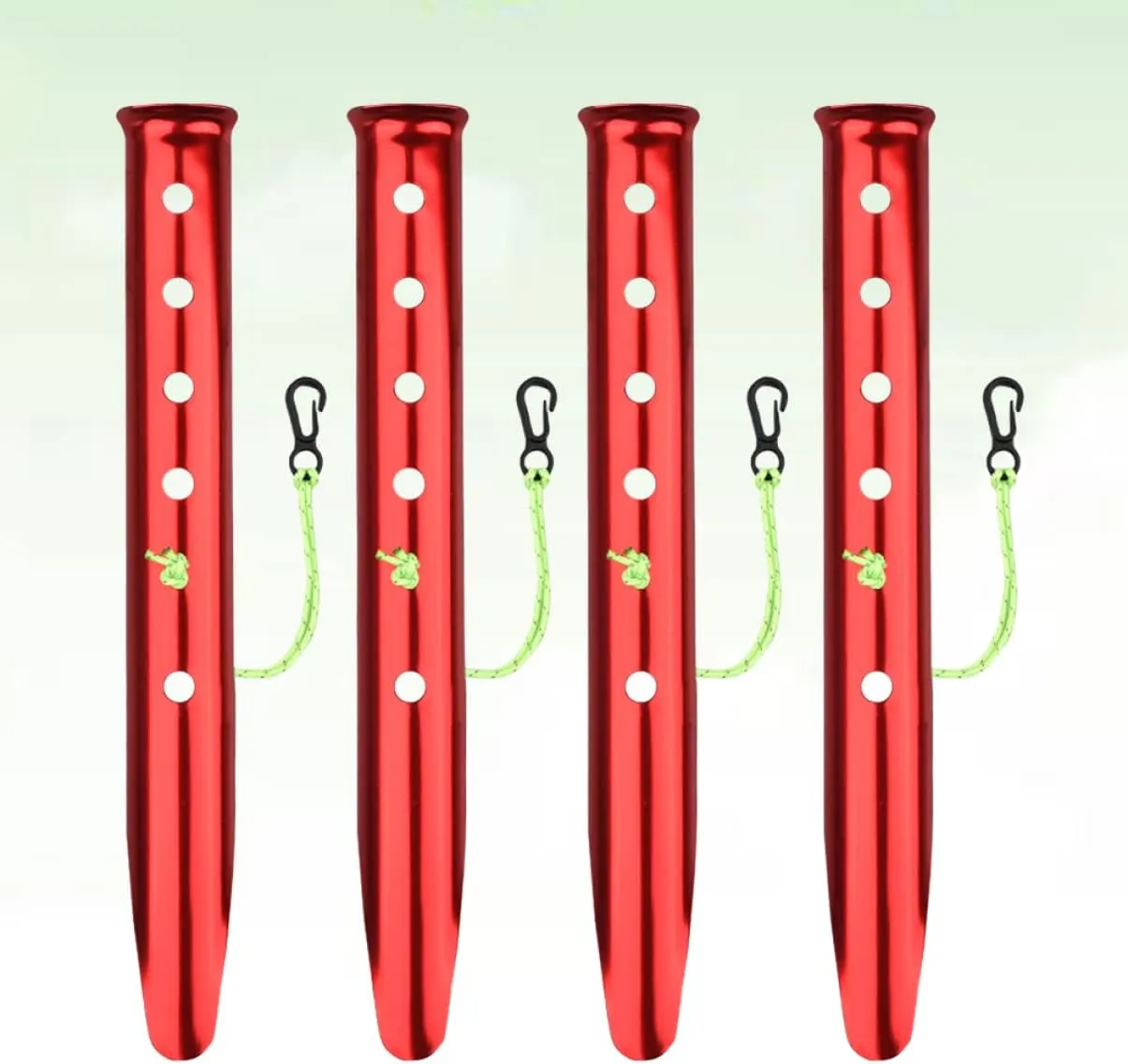 BESPORTBLE 4pcs U-Shaped Aluminum Tent Stakes Heavy Duty Pegs for Camping Hiking and Beach Use Extra Holding Power Snow Random Color Rope Included