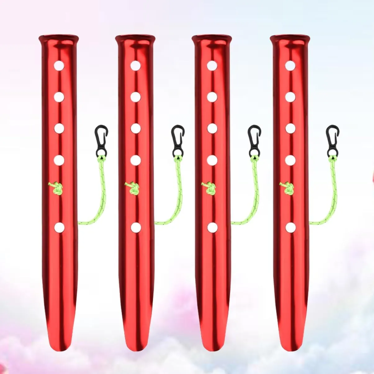 BESPORTBLE 4pcs U-Shaped Aluminum Tent Stakes Heavy Duty Pegs for Camping Hiking and Beach Use Extra Holding Power Snow Random Color Rope Included