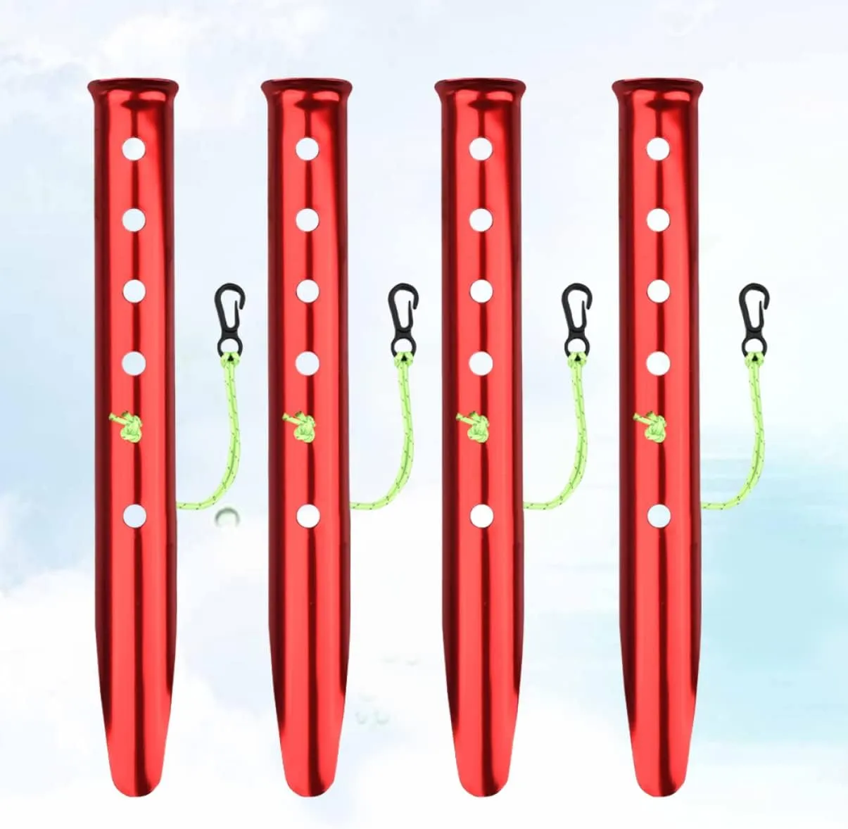 BESPORTBLE 4pcs U-Shaped Aluminum Tent Stakes Heavy Duty Pegs for Camping Hiking and Beach Use Extra Holding Power Snow Random Color Rope Included