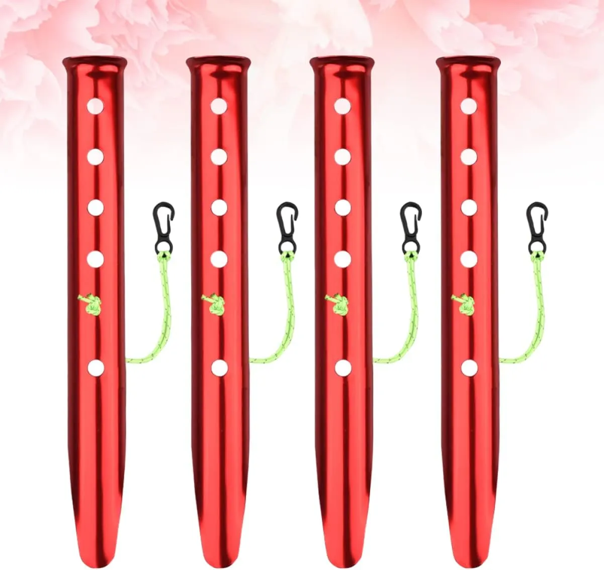 BESPORTBLE 4pcs U-Shaped Aluminum Tent Stakes Heavy Duty Pegs for Camping Hiking and Beach Use Extra Holding Power Snow Random Color Rope Included