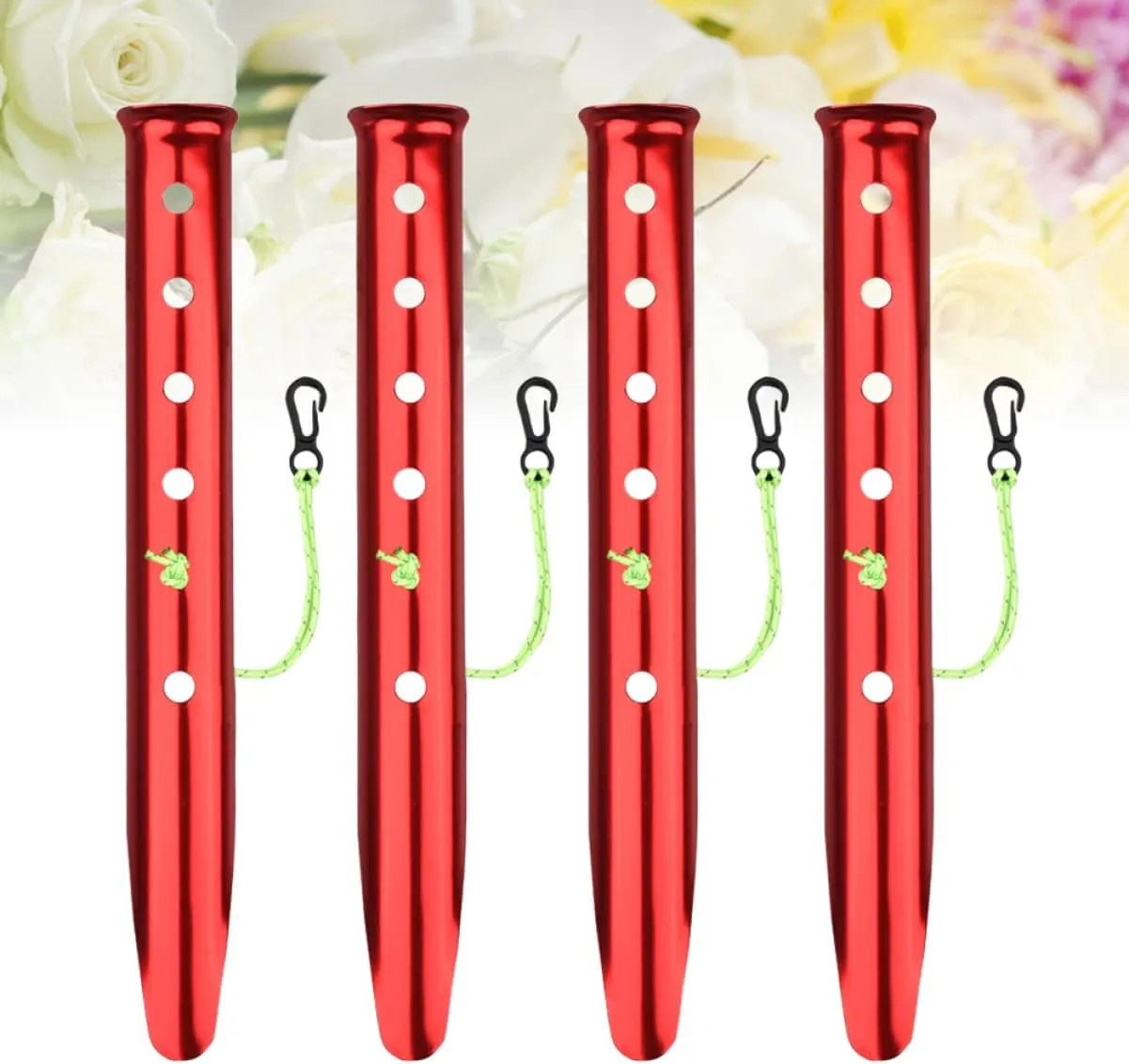BESPORTBLE 4pcs U-Shaped Aluminum Tent Stakes Heavy Duty Pegs for Camping Hiking and Beach Use Extra Holding Power Snow Random Color Rope Included