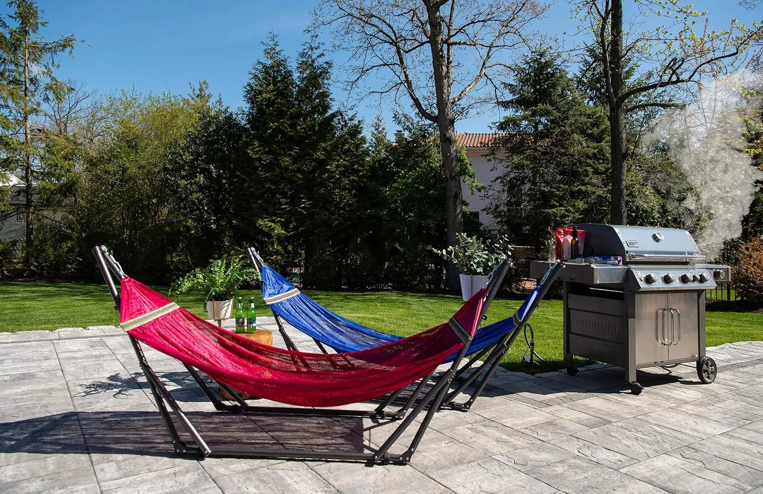 Best Home Fashion Hammock with Collapsible Steel Stand 450 lbs Capacity & Carrying Case, Portable & Adjustable, Perfect for Camping Beach Summer Patio, EZ Daze Foldable Hammock with Stand- RED