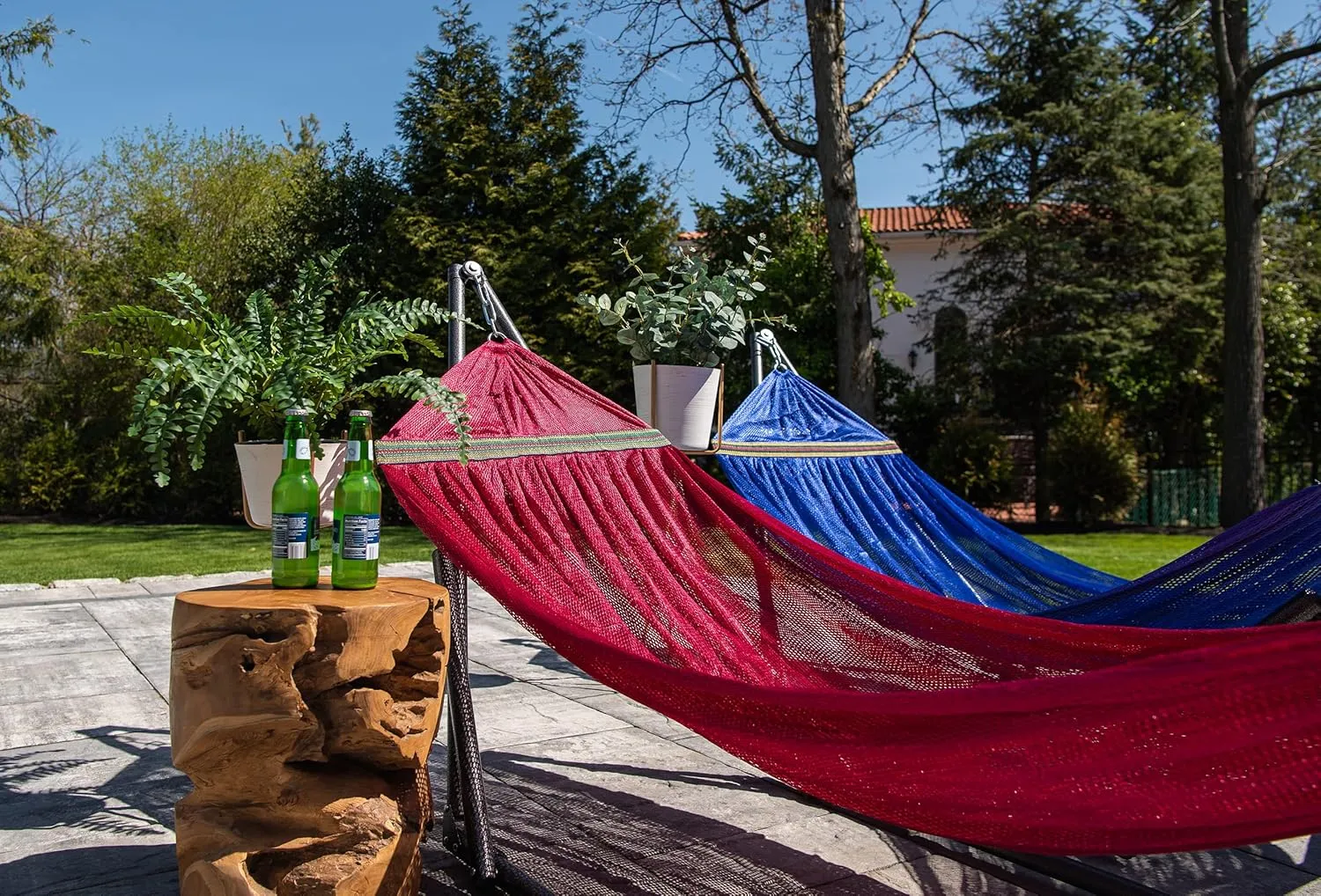 Best Home Fashion Hammock with Collapsible Steel Stand 450 lbs Capacity & Carrying Case, Portable & Adjustable, Perfect for Camping Beach Summer Patio, EZ Daze Foldable Hammock with Stand- RED