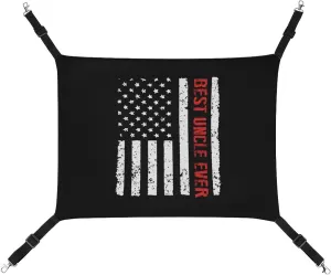 Best Uncle Ever Red Line USA Flag Cat Hanging Hammock Soft Breathable Pet Cage Dog Hammock with Adjustable Straps and Metal Hooks