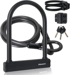 Bike Lock, Anti Theft Heavy Duty Bicycle U Lock, 18mm Shackle 6ft Length Security Cable with Sturdy Mounting Bracket and 3 Keys for EBike, Motorcycle, Electric Scooter