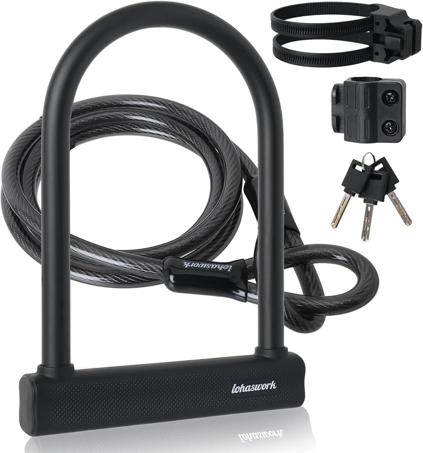 Bike Lock, Anti Theft Heavy Duty Bicycle U Lock, 18mm Shackle 6ft Length Security Cable with Sturdy Mounting Bracket and 3 Keys for EBike, Motorcycle, Electric Scooter
