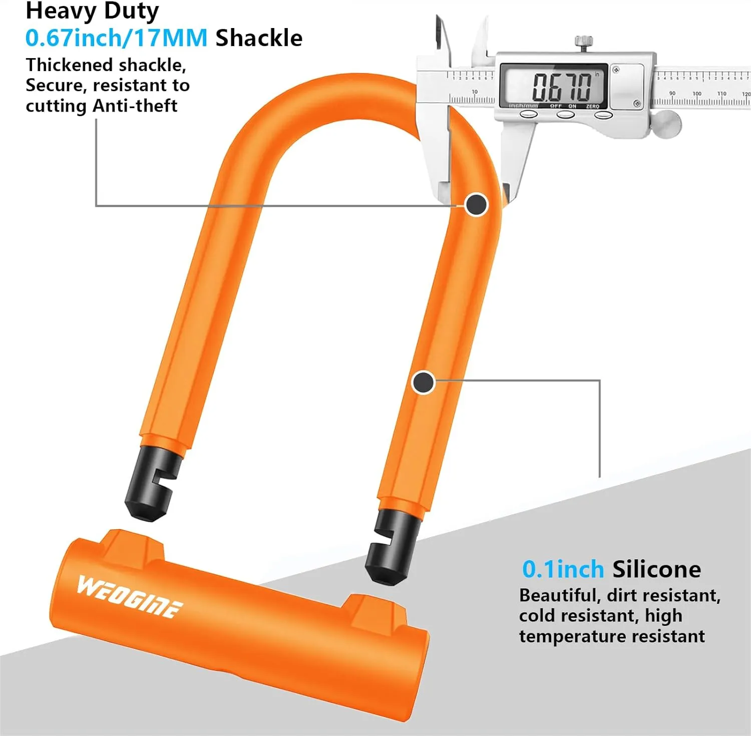 Bike Lock - Heavy Duty Anti Theft Bike U Lock with 5ft Security Steel Cable - 17mm Shackle Bicycle U-Locks with Keys & Sturdy Mounting Bracket for Road, Mountain, Electric Bike