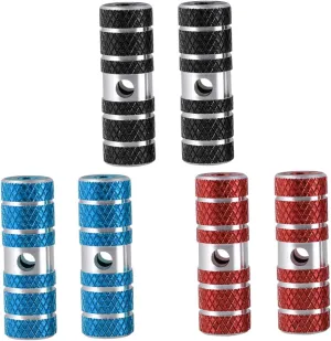 Bike Pegs for Mountain Bike 2 Pair Red Aluminum Alloy Cylinder Foot Pegs Fits 9.5mm 10mm Axles Easy to Install