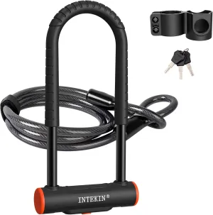 Bike U Lock Heavy Duty Bike Lock Bicycle Lock, 16mm U Lock and 3ft / 5ft / 6ft Length Security Cable with Sturdy Mounting Bracket for Bicycle, Motorcycle and More