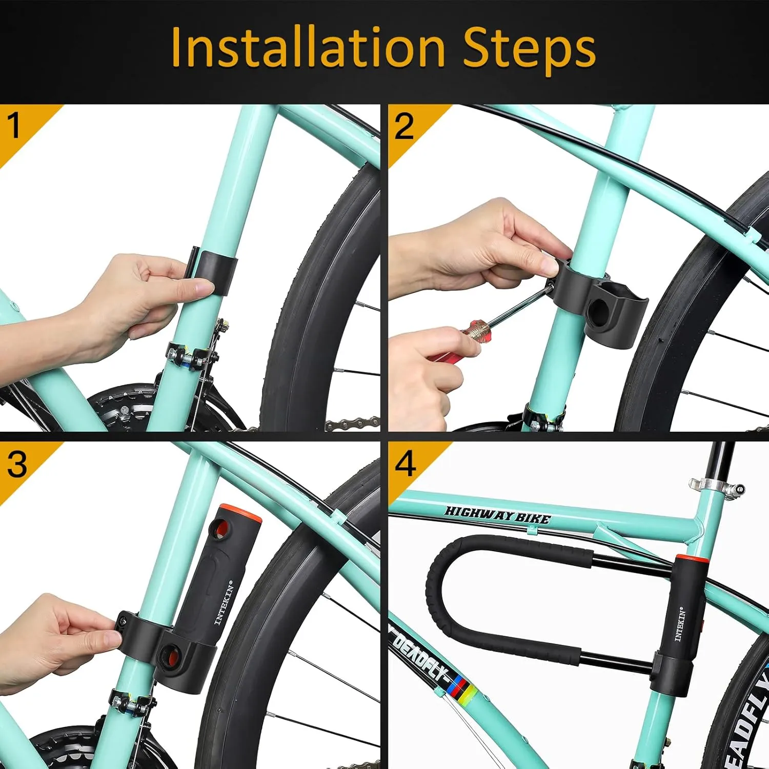 Bike U Lock Heavy Duty Bike Lock Bicycle Lock, 16mm U Lock and 3ft / 5ft / 6ft Length Security Cable with Sturdy Mounting Bracket for Bicycle, Motorcycle and More