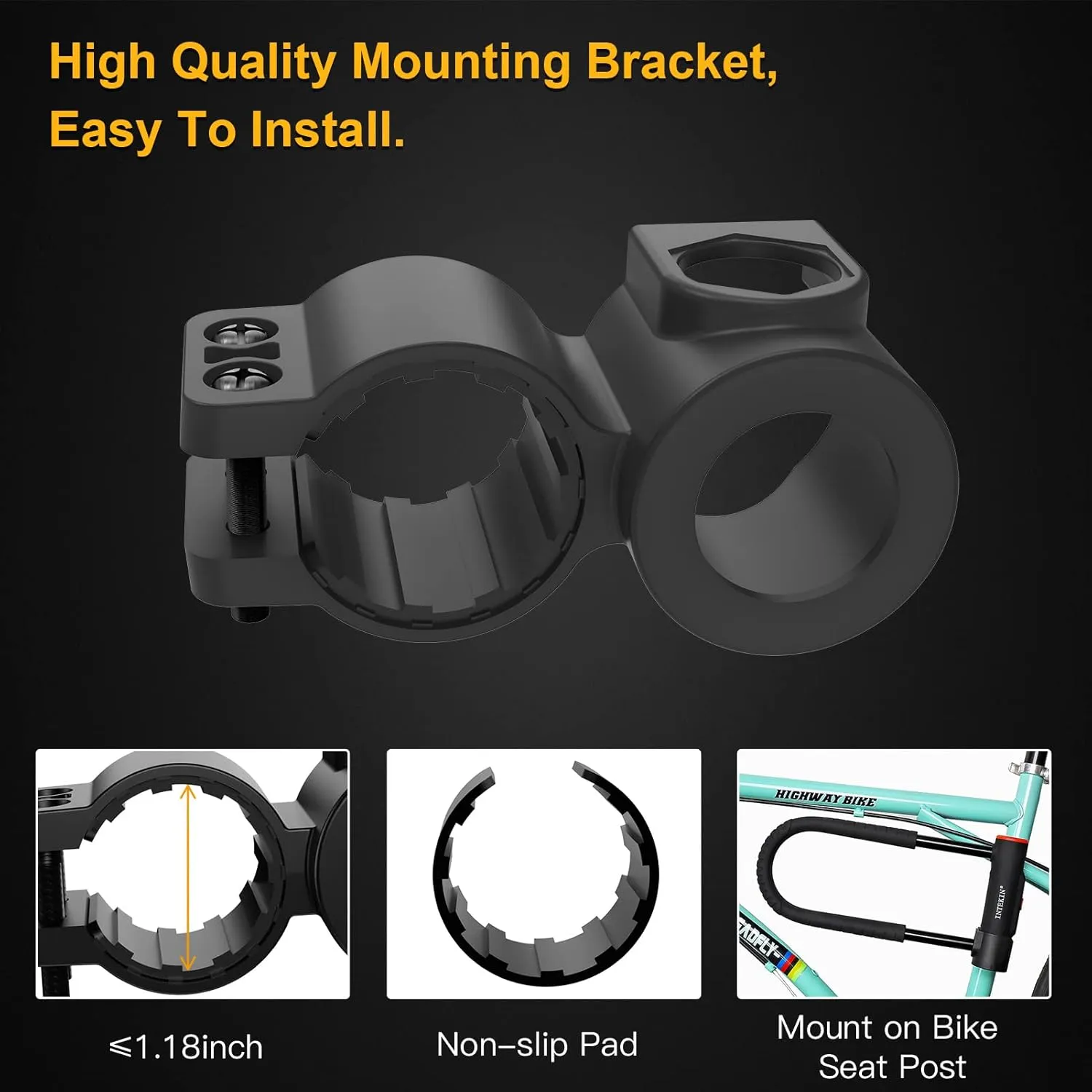 Bike U Lock Heavy Duty Bike Lock Bicycle Lock, 16mm U Lock and 3ft / 5ft / 6ft Length Security Cable with Sturdy Mounting Bracket for Bicycle, Motorcycle and More