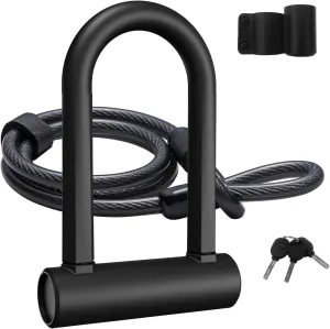 Bike U Lock Heavy Duty Bike Lock Bicycle Lock, 16mm U Lock Anti Theft 4ft Length Security Cable with Sturdy Mounting Bracket, 3 Keys, Mountain, Electric, Folding Bike