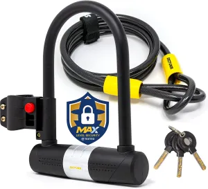 Bike U Lock - Sigtuna Bike Lock Heavy Duty Anti-Theft with 4ft/1.2m Cable, Bicycle U Lock with Sturdy Mounting Bracket for Mountain Bikes, Ebikes, Scooters