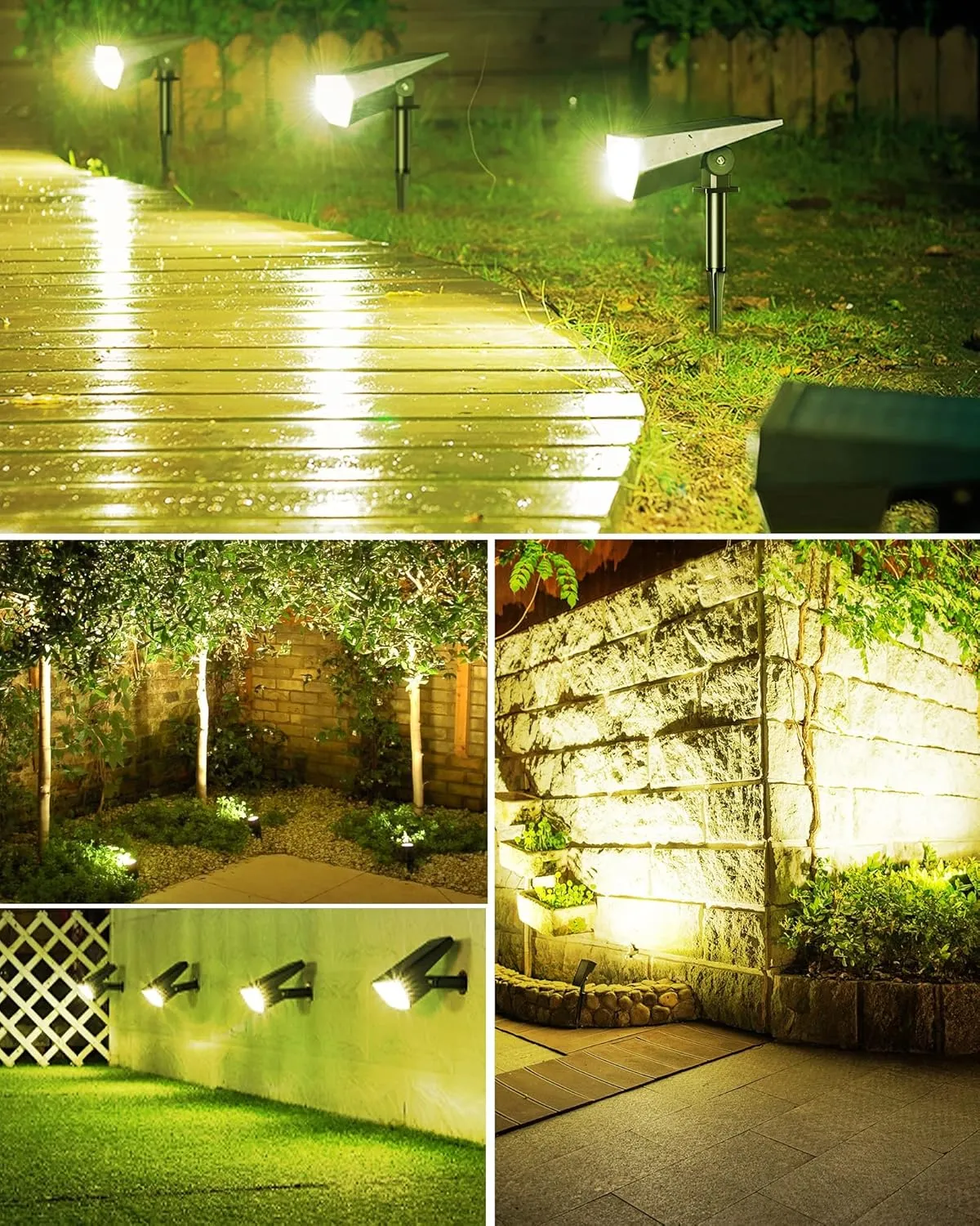 Biling Solar Spot Lights Outdoor, 2-in-1 Solar Landscape Lights 12 LED Bulbs Solar Powered IP67 Waterproof Adjustable Wall Light for Patio Pathway Yard Garden Driveway Pool - Warm White