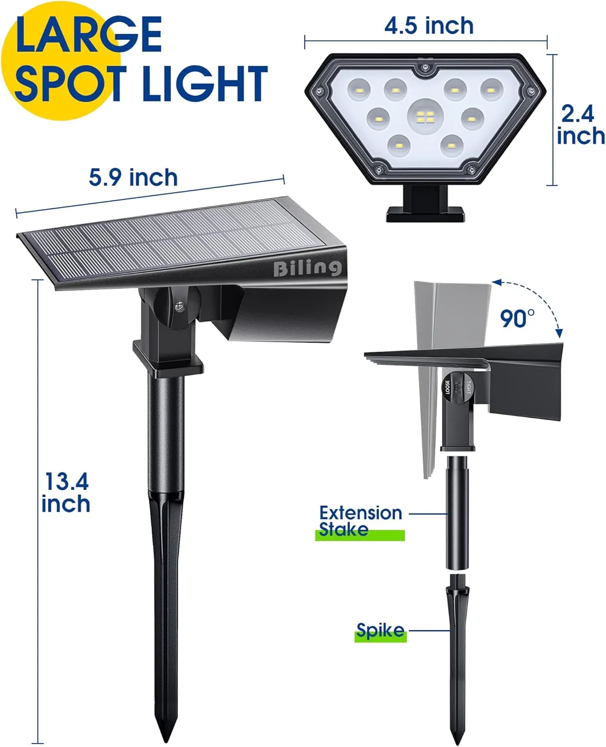 Biling Solar Spot Lights Outdoor, 2-in-1 Solar Landscape Lights 12 LED Bulbs Solar Powered IP67 Waterproof Adjustable Wall Light for Patio Pathway Yard Garden Driveway Pool - Warm White