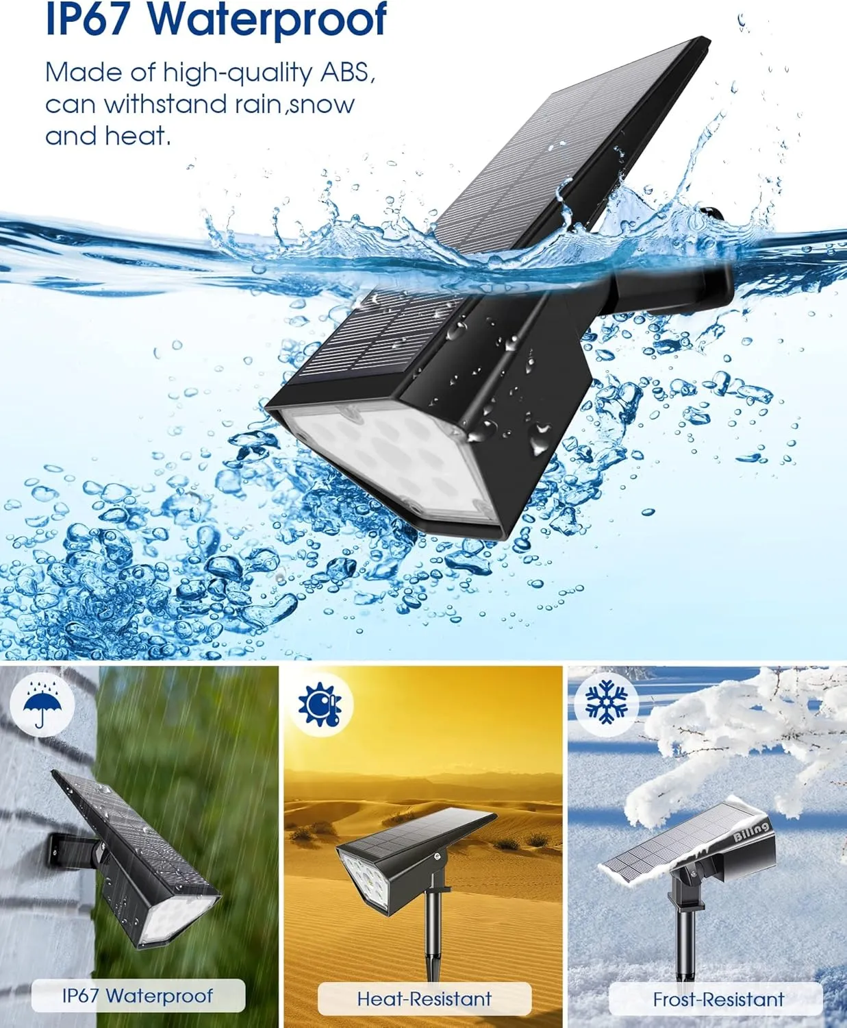 Biling Solar Spot Lights Outdoor, 2-in-1 Solar Landscape Lights 12 LED Bulbs Solar Powered IP67 Waterproof Adjustable Wall Light for Patio Pathway Yard Garden Driveway Pool - Warm White