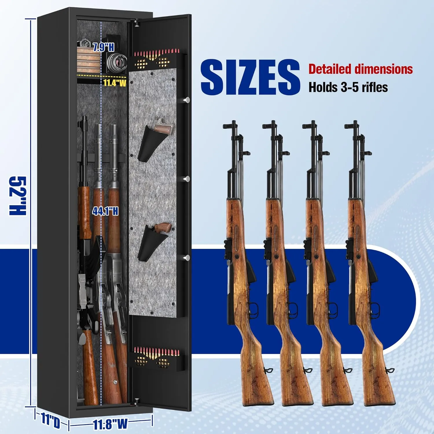 Biometric Gun Safe For Home-Rifle And Pistols Electronic Gun Security Cabinet- With Quick Access Electronic Lock,Rifle Shotgun Gun Safes,Adjustable Shelves,Fits Rifles,Pistols,Shotguns&Valuables