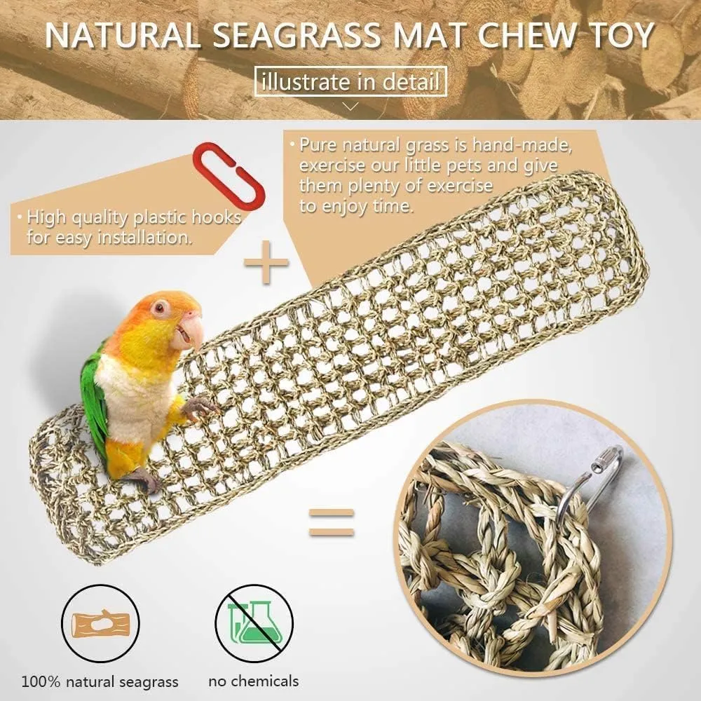 Bird Seagrass Mat 29.5"× 7" Parrot Natural Grass Woven Net Hammock Parakeet Climbing Rope Ladder Mat Chew Toys Cage Accessories for Pigeon Macaw Cockatiel Conure Budgie Cockatoo Rat Bearded Dragon